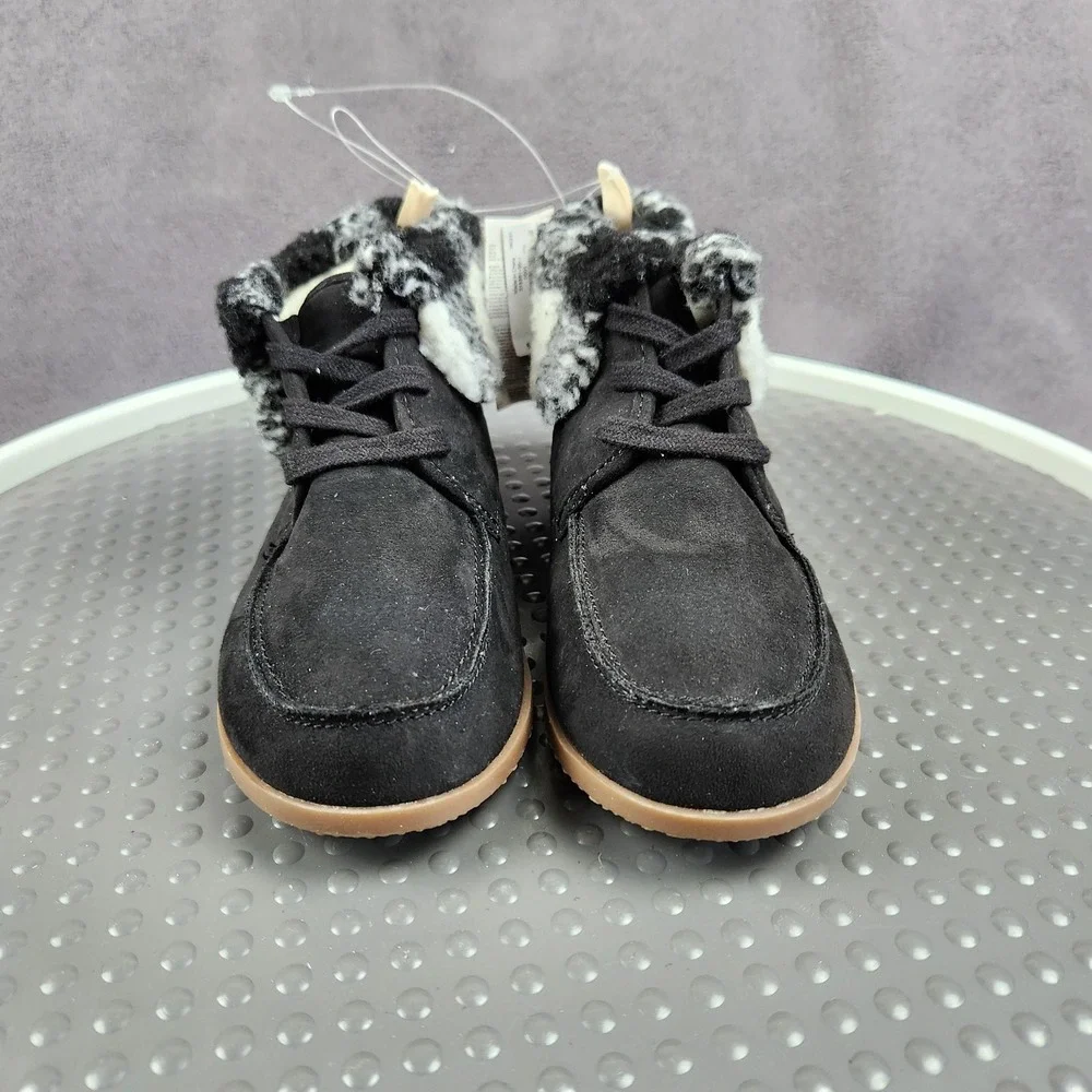 Gap Kids Moccasin Boot Boys Size 1 Black‎ Faux Suede Plaid Cuff Lined